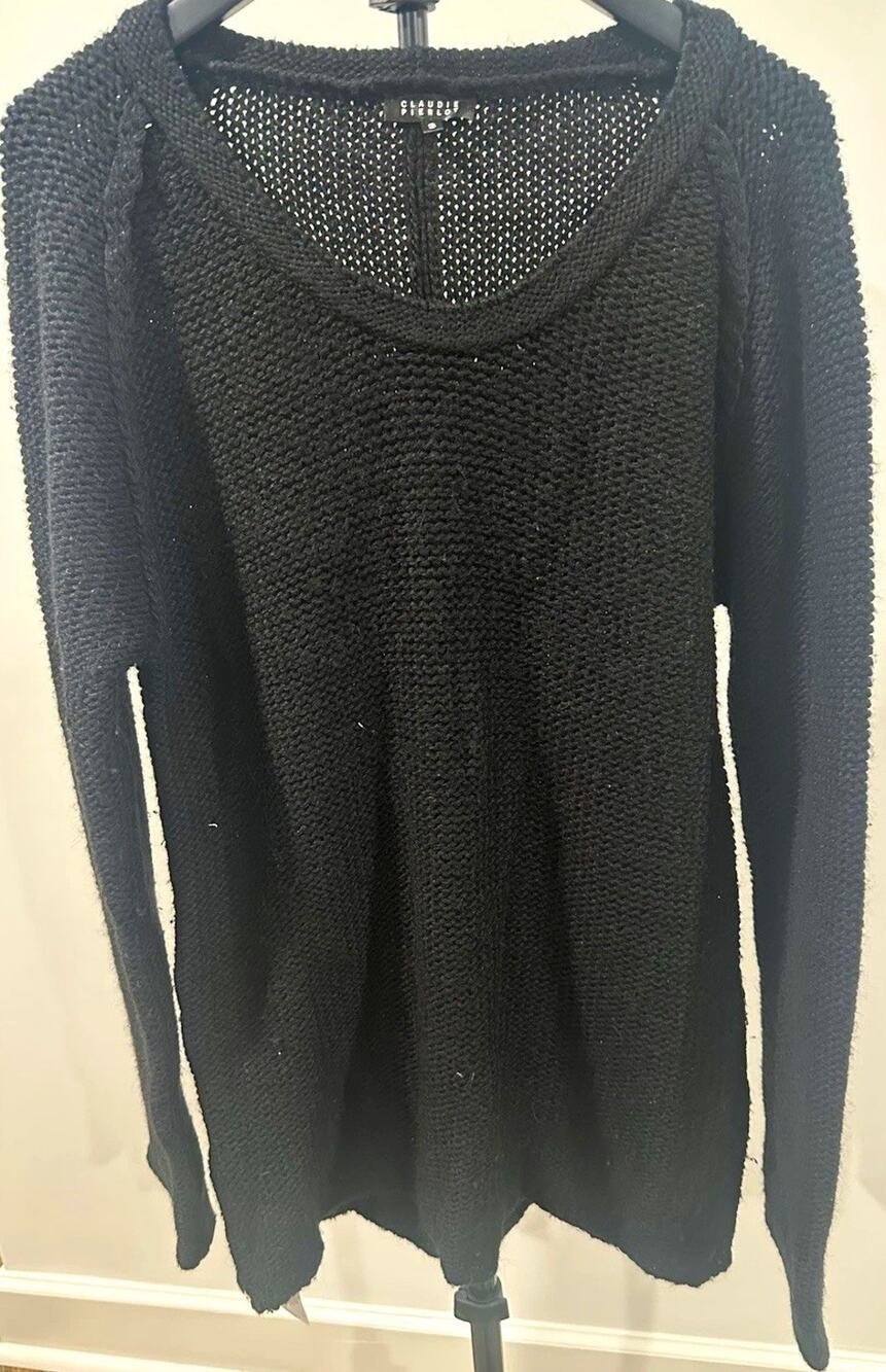 Claudie Pierlot Womens Black Open-Knit Scoop Neck Pullover Sweater Size 3